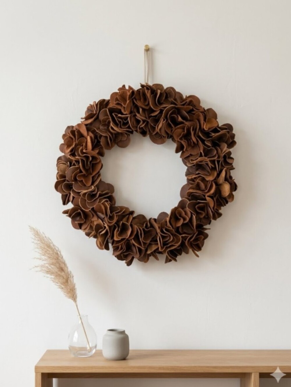 NWT! Handmade Leather Flower Rosette Wreath-14" Shades of Brown